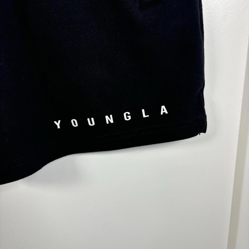 YoungLA Athletic Sweat Shorts Mens Large Black 5” Inseam Gym Workout Drawstring - Picture 2 of 8